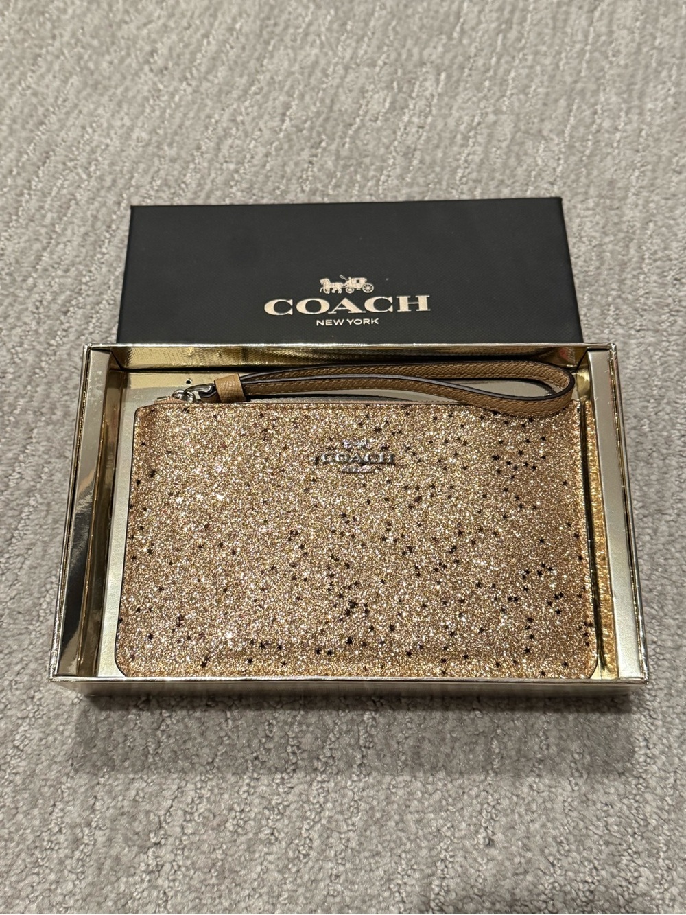 Coach Gold Glitter Wristlet Pouch